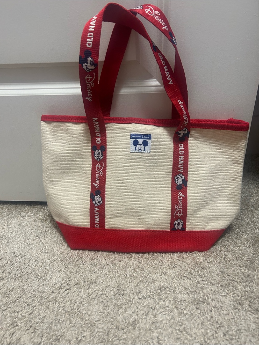 Old Navy Cream and Red Canvas Tote with Mickey Detail